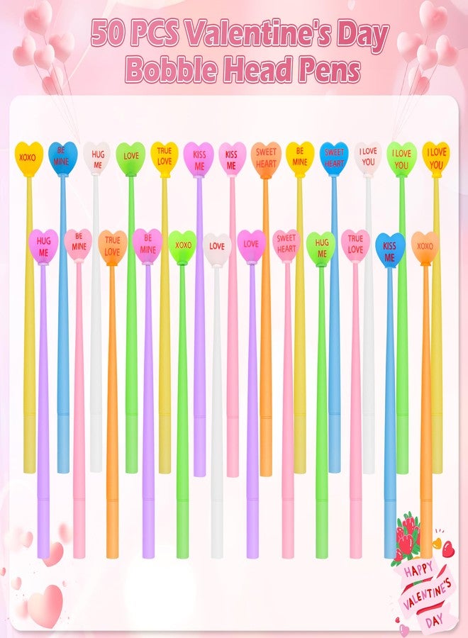 LiYiQ 50 PCS Valentine's Day Conversation Stress Relief Bobblehead Pens Fun Cute Pen Fidget Pens Kawaii Be Mine Kiss Me Love Conversation Pen for Classroom Prizes Office Supplies - Image 2